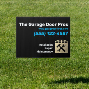 Gold Garage Door Installation and Repair Sign