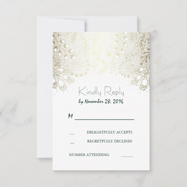 Gold Garden Flowers Wedding RSVP Cards (Front)