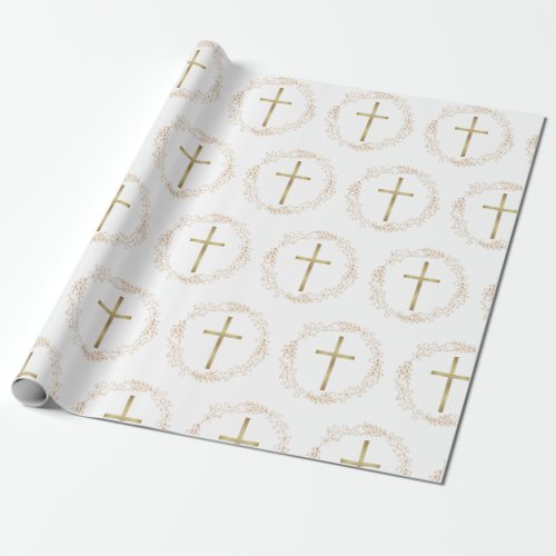 Gold Garland ChristianCross Wrapping Paper