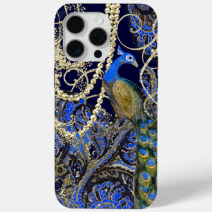 Gold Garland Navy Black Peacock Swirl iPhone 15 Pro Max Case