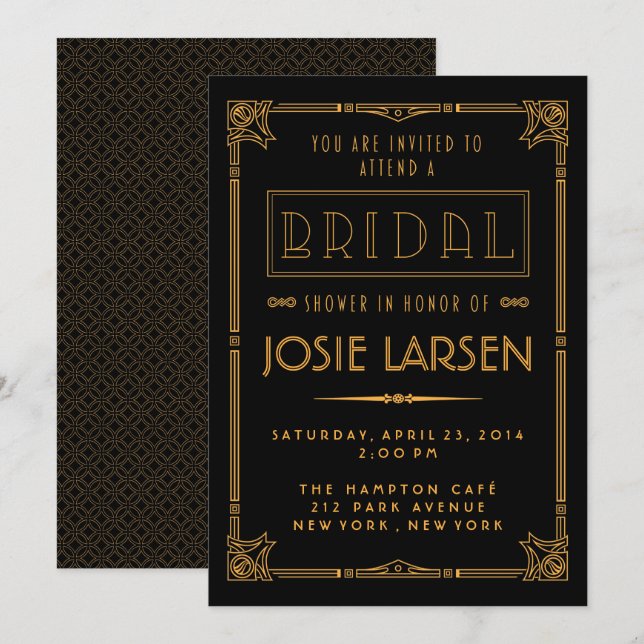 Gold Gatsby Art Deco Bridal Shower Invitations (Front/Back)