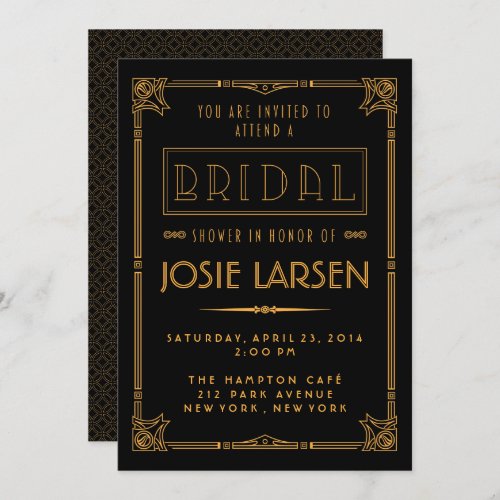 Gold Gatsby Art Deco Bridal Shower Invitations