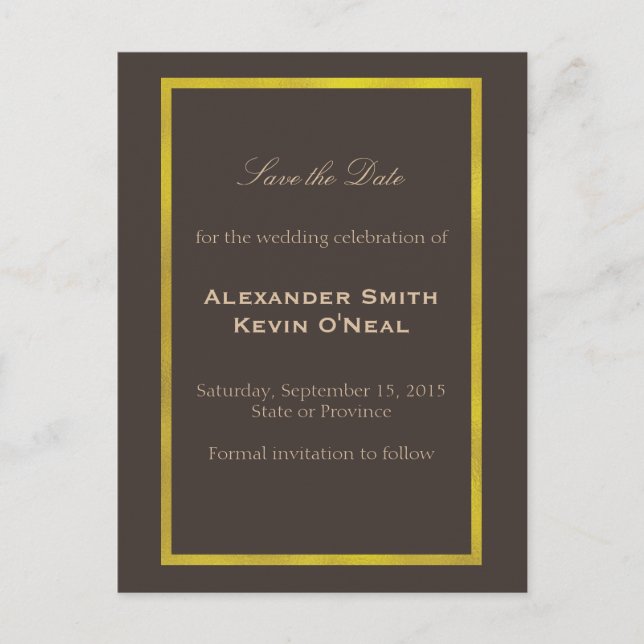 Gold Gay Wedding Save the Date ı Postcard (Front)