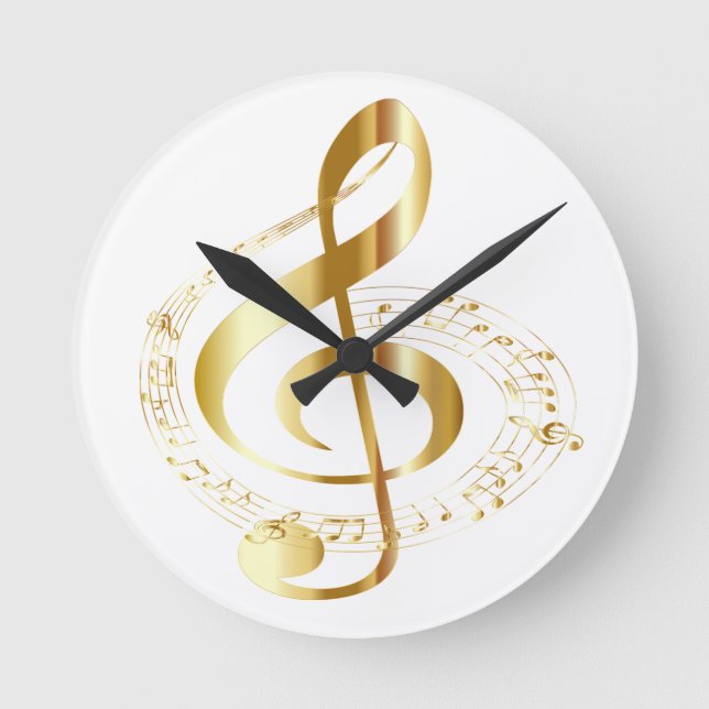 Gold Gclef On White Wall Clock (Front)