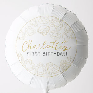 Gold Gem First Birthday Party Foil Balloon