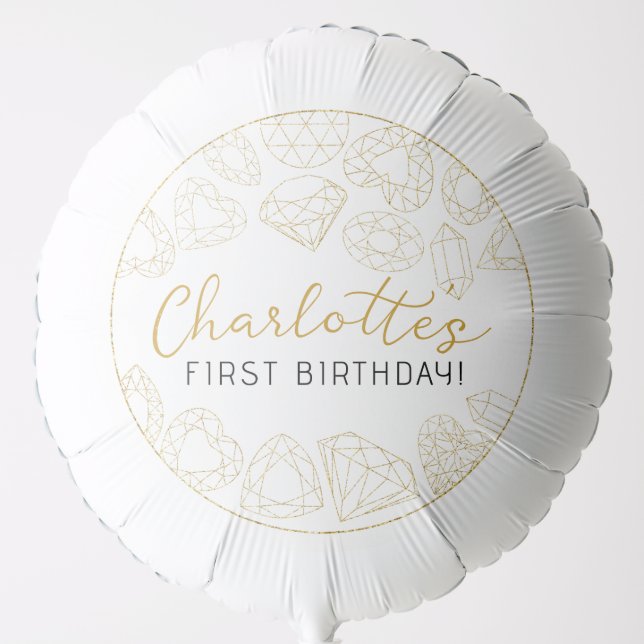 Gold Gem First Birthday Party Foil Balloon (Front)