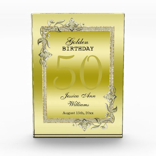 Gold Gem  Glitter 50th Golden Birthday Acrylic Award