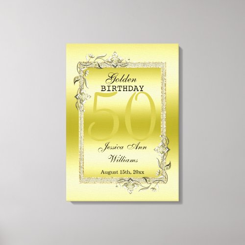 Gold Gem  Glitter 50th Golden Birthday Canvas Print