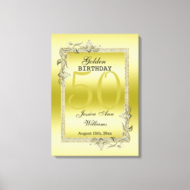 Gold Gem & Glitter 50th Golden Birthday Canvas Print (Front)