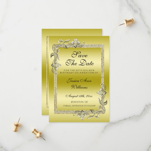 Gold Gem  Glitter 50th Golden Birthday Party Save The Date