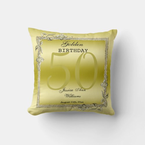 Gold Gem  Glitter 50th Golden Birthday Throw Pillow