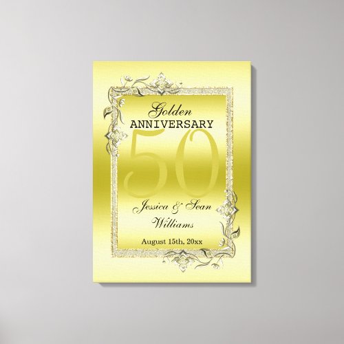Gold Gem  Glitter 50th Golden Wedding Anniversary Canvas Print