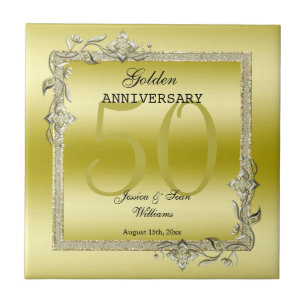 Gold Gem & Glitter 50th Golden Wedding Anniversary Ceramic Tile