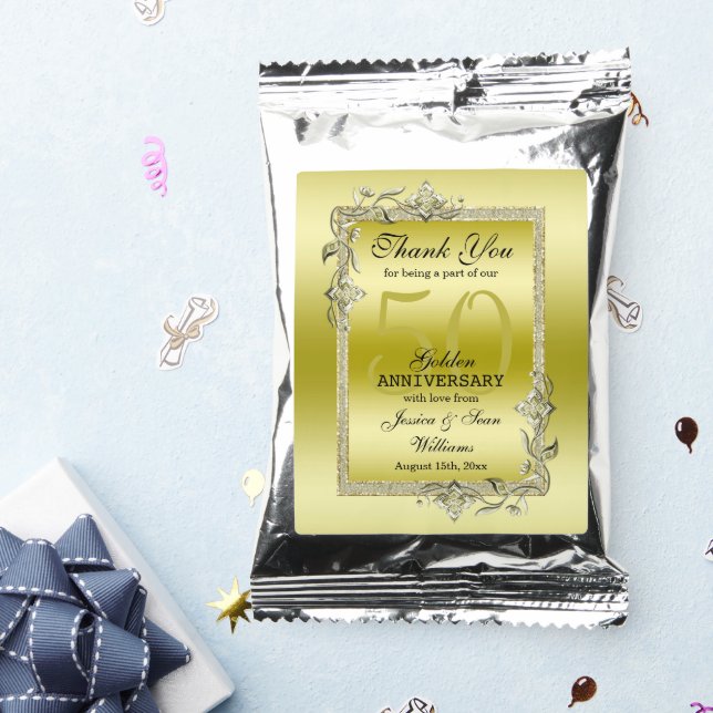 Gold Gem & Glitter 50th Golden Wedding Anniversary Coffee Drink Mix (Packets)