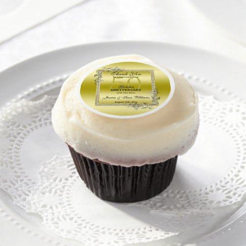 Gold Gem  Glitter 50th Golden Wedding Anniversary Edible Frosting Rounds