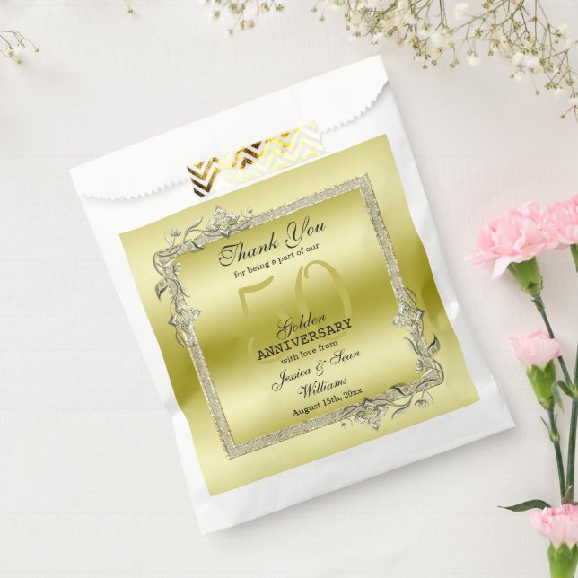 Gold Gem & Glitter 50th Golden Wedding Anniversary Favor Bag (Sealed)