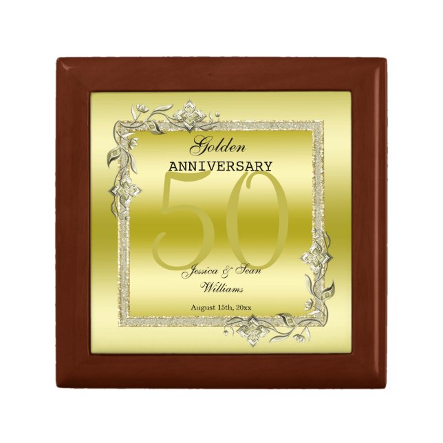Gold Gem & Glitter 50th Golden Wedding Anniversary Gift Box (Front)