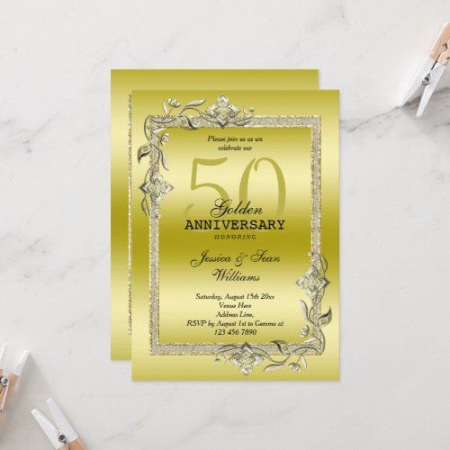 Gold Gem  Glitter 50th Golden Wedding Anniversary Invitation