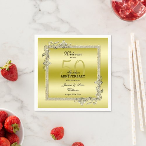 Gold Gem  Glitter 50th Golden Wedding Anniversary Napkins