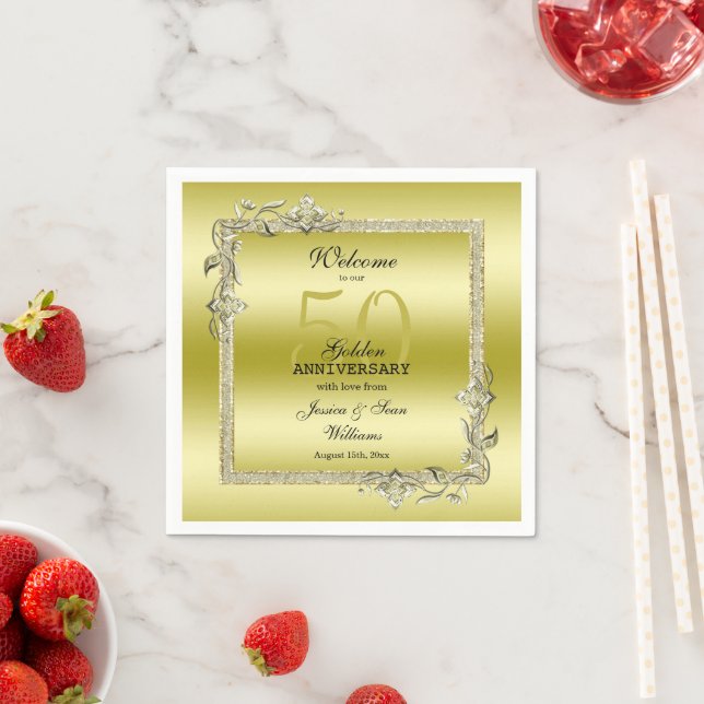 Gold Gem & Glitter 50th Golden Wedding Anniversary Napkins (Insitu)