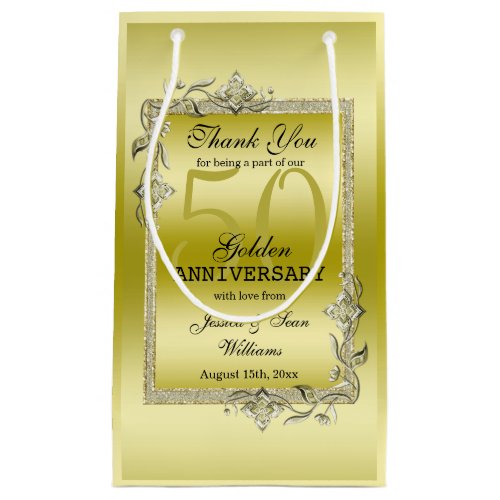 Gold Gem  Glitter 50th Golden Wedding Anniversary Small Gift Bag