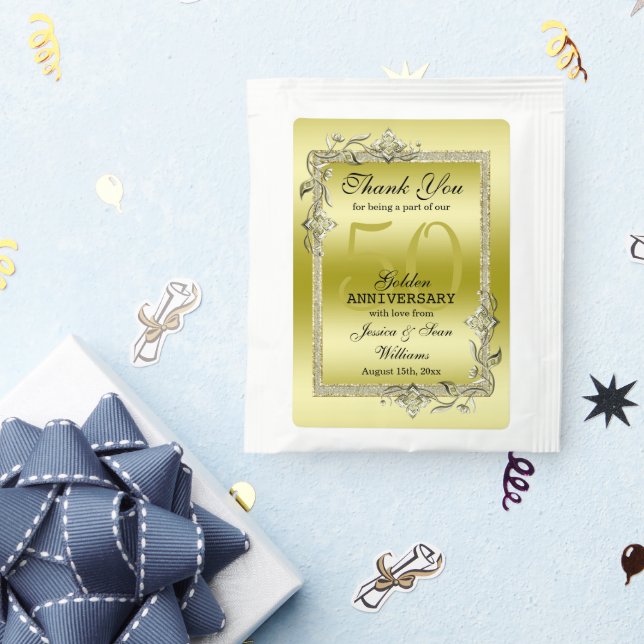 Gold Gem & Glitter 50th Golden Wedding Anniversary Tea Bag Drink Mix (Packets)