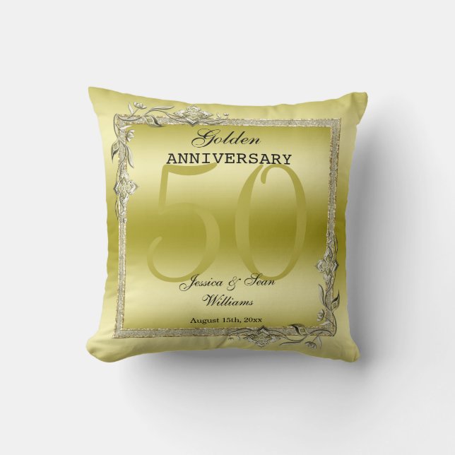 Gold Gem & Glitter 50th Golden Wedding Anniversary Throw Pillow (Front)