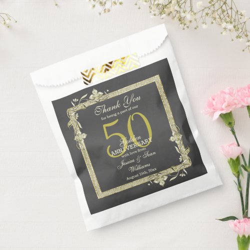 Gold Gem  Glitter 50th Golden Wedding  Favor Bag