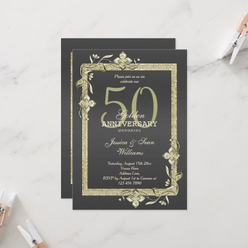 Gold Gem  Glitter 50th Golden Wedding Invitation