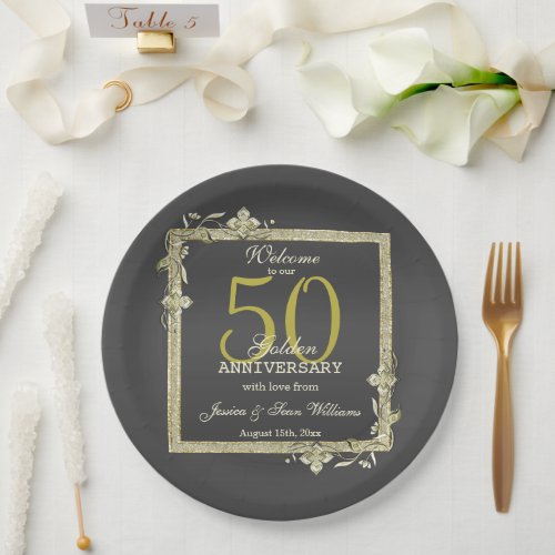 Gold Gem  Glitter 50th Golden Wedding  Paper Plates