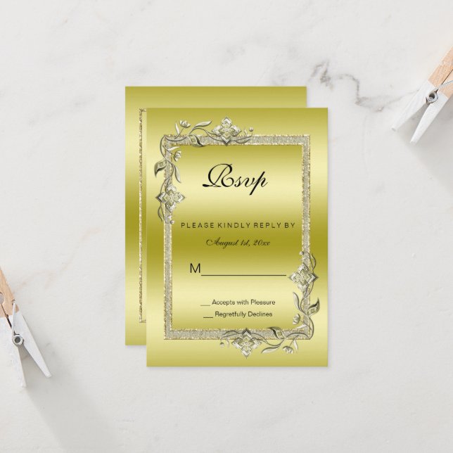 Gold Gem & Glitter 50th Golden Wedding RSVP (Front/Back In Situ)