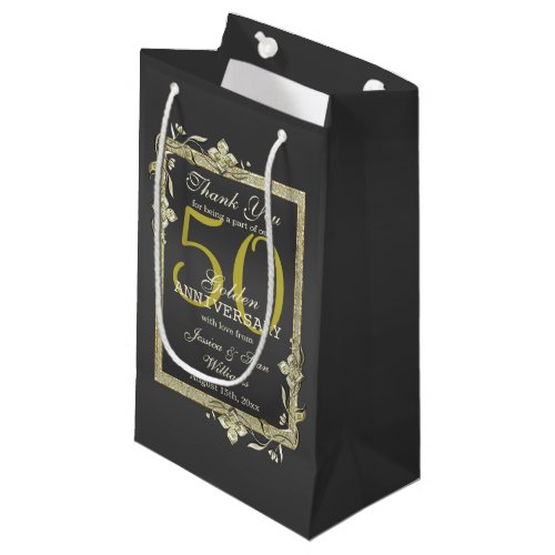 Gold Gem  Glitter 50th Golden Wedding  Small Gift Bag