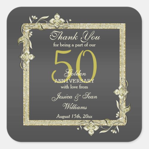 Gold Gem  Glitter 50th Golden Wedding  Square Sticker