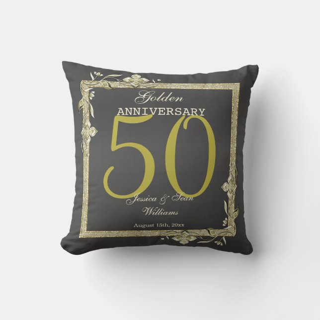 Gold Gem & Glitter 50th Golden Wedding  Throw Pillow (Front)