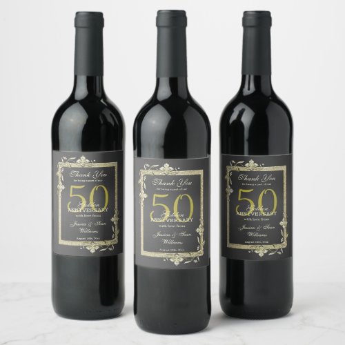 Gold Gem  Glitter 50th Golden Wedding  Wine Label