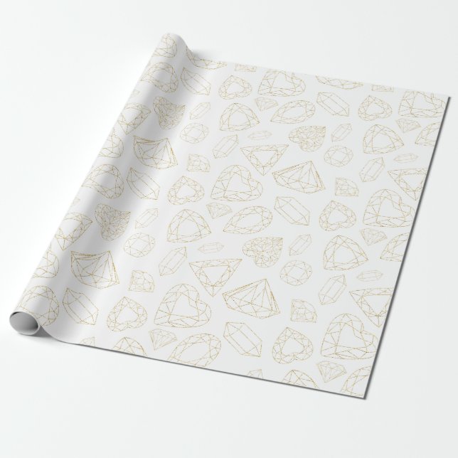 Gold Gem Pattern Birthday Wrapping Paper (Unrolled)