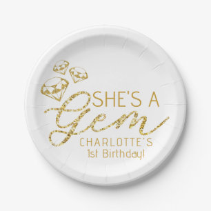 Gold Gem She Is a Gem Birthday Paper Plates