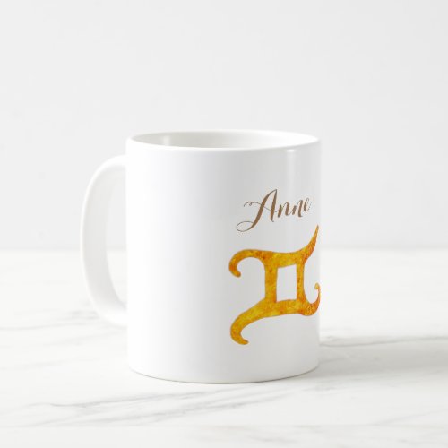 Gold Gemini Astrology Sign Coffee Mug