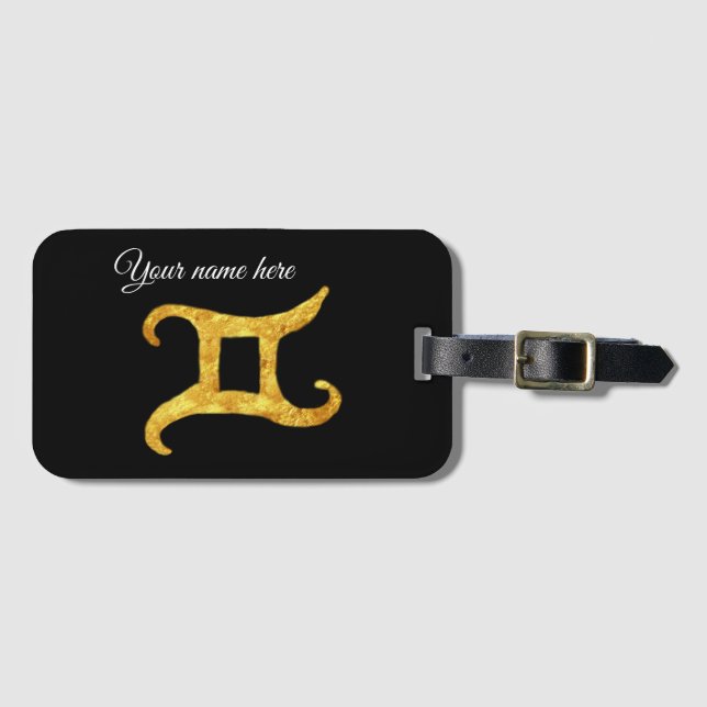 Gold Gemini Astrology Sign Custom Luggage Tag (Front Horizontal)