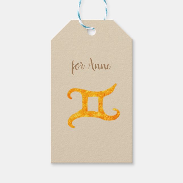 Gold Gemini Astrology Sign Gift Tags (Front)
