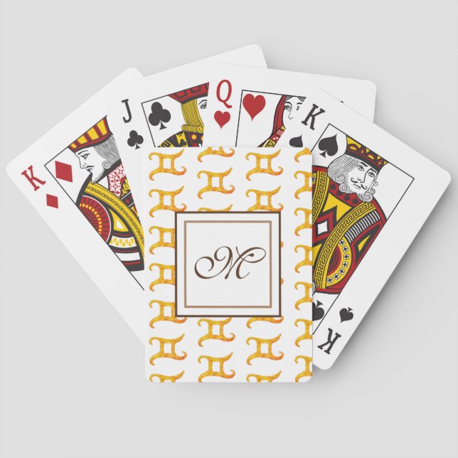 Gold Gemini Astrology Sign Monogram Poker Cards (Back)