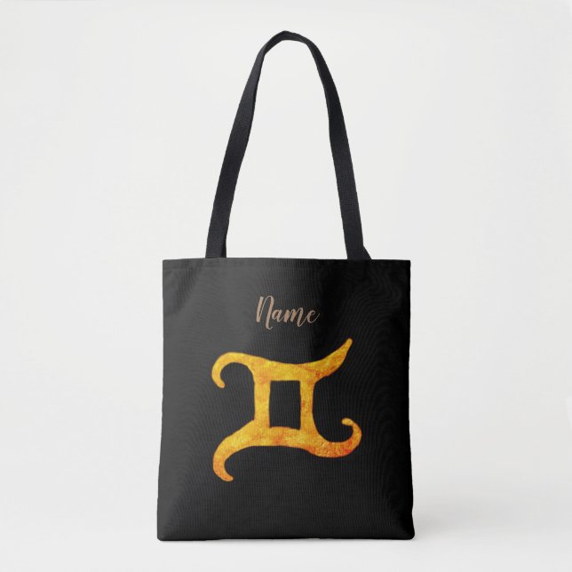 Gold Gemini Astrology Sign Tote Bag (Front)
