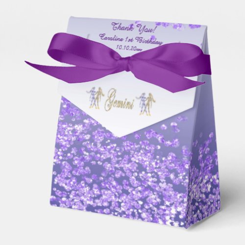 Gold Gemini  Purple Glitter Birthday Favor Boxes