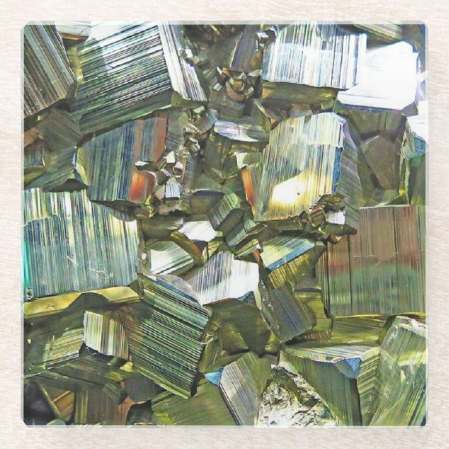 Gold Gems Marble Agate Geode Faux Stone Coaster (Front)