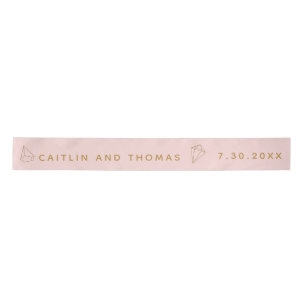 Gold Gemstone Blush Pink Custom Wedding Satin Ribbon
