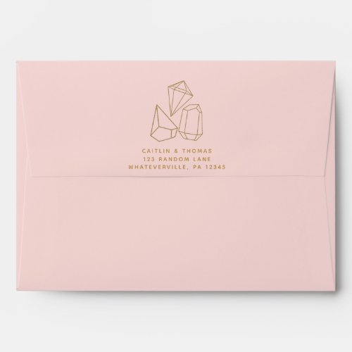 Gold Gemstones Blush Pink Wedding Invitation Envelope