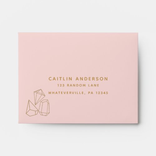 Gold Gemstones Blush Pink Wedding Response RSVP Envelope