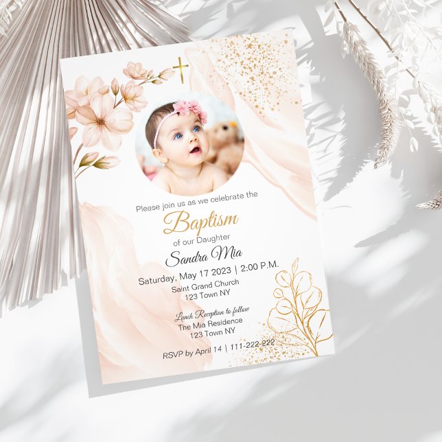 Gold Gender Neutral with Photo Baptism Invitation (Gold Gender Neutral with Photo Baptism Invitation
)