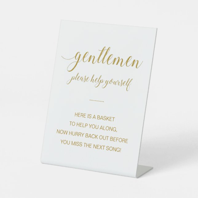 Gold Gentlemen Bathroom Basket Elegant Wedding Pedestal Sign (Front)