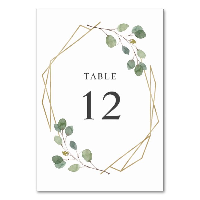 Gold Geo Frame with Greenery Table Number (Front)